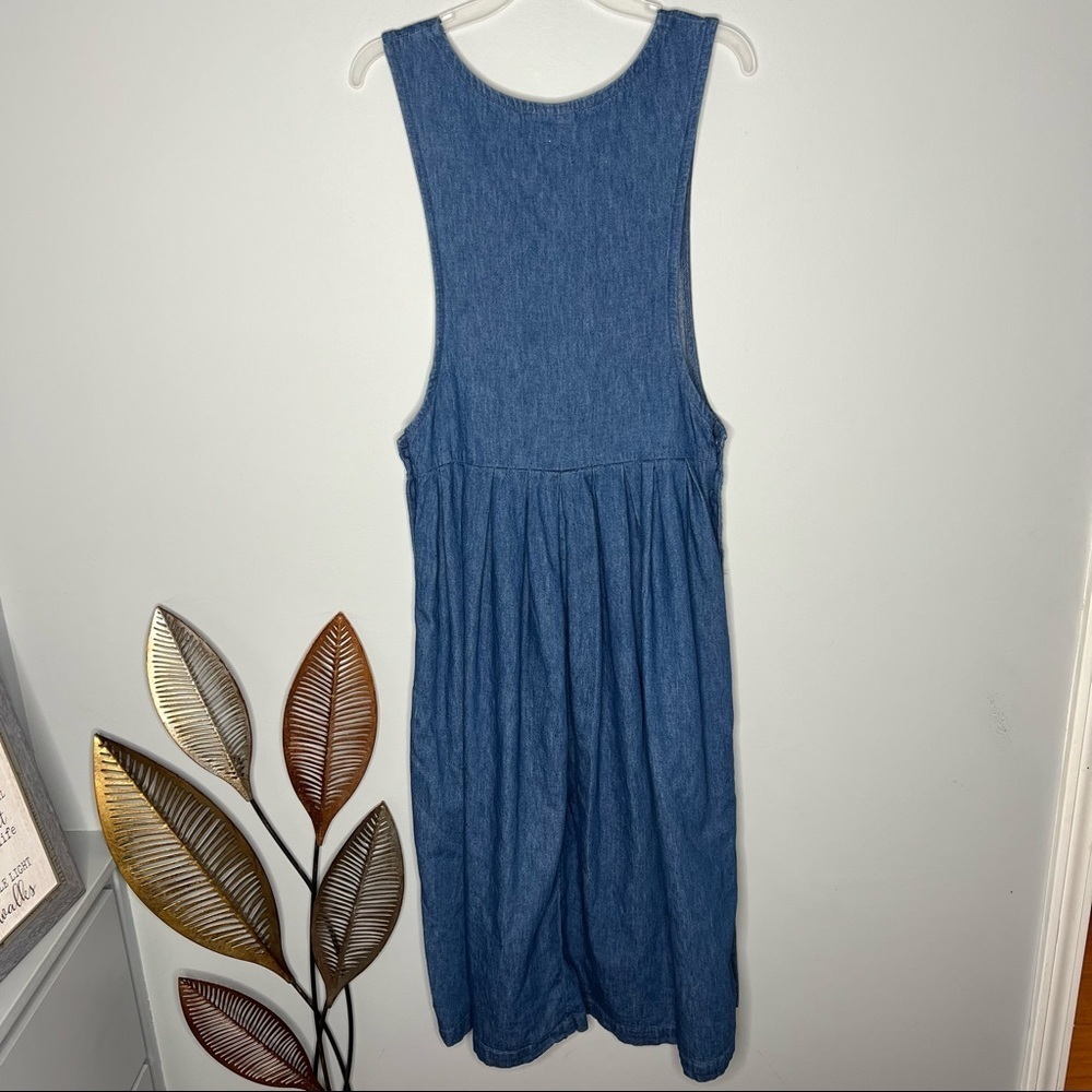 American Eagle Outfitters Vintage Quilt Denim Jean Jumper Dress Overalls Dress - Picture 4 of 5